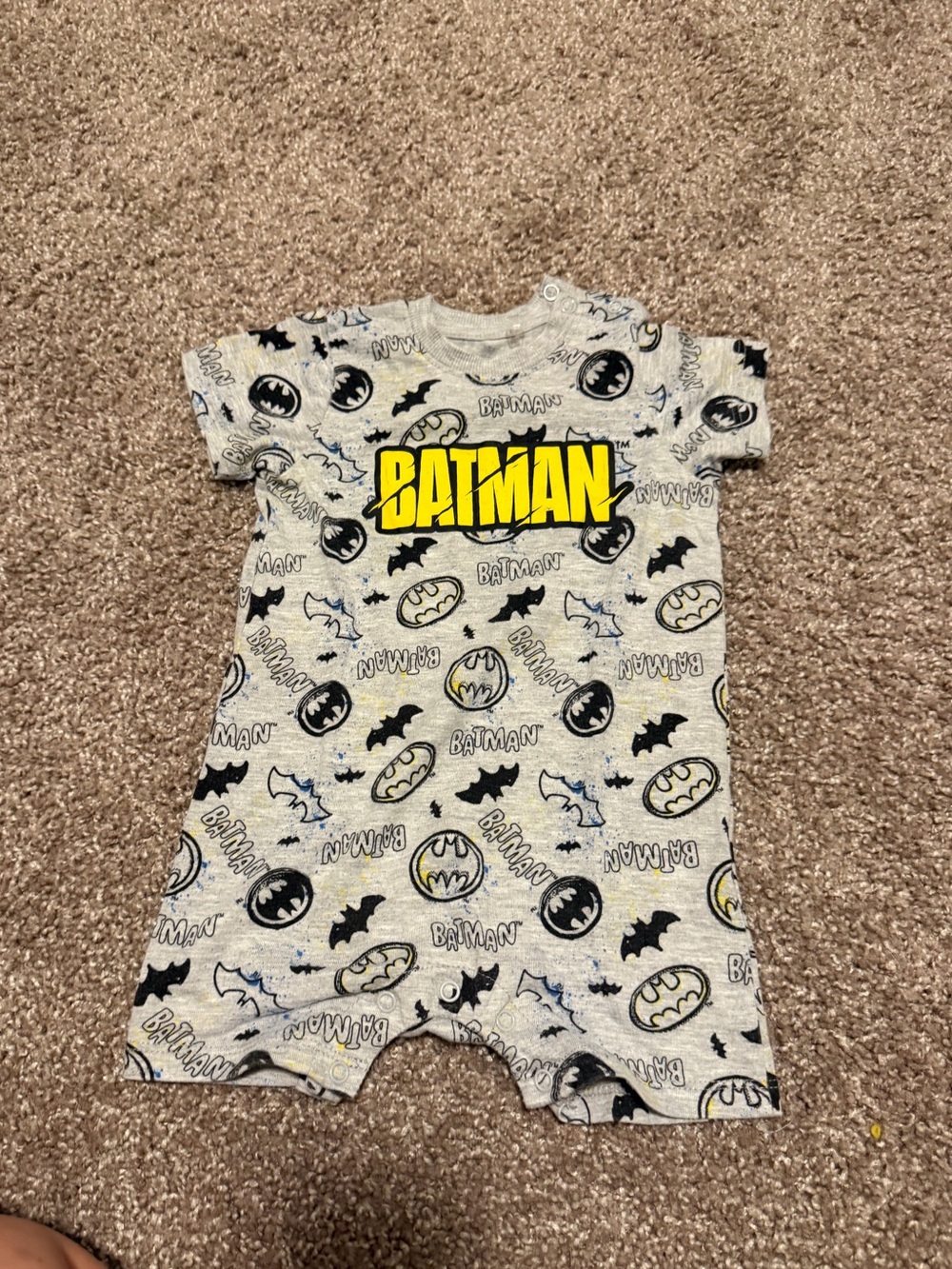 Marvel Batman Gray and Yellow Short Sleeve One-Piece Bodysuit